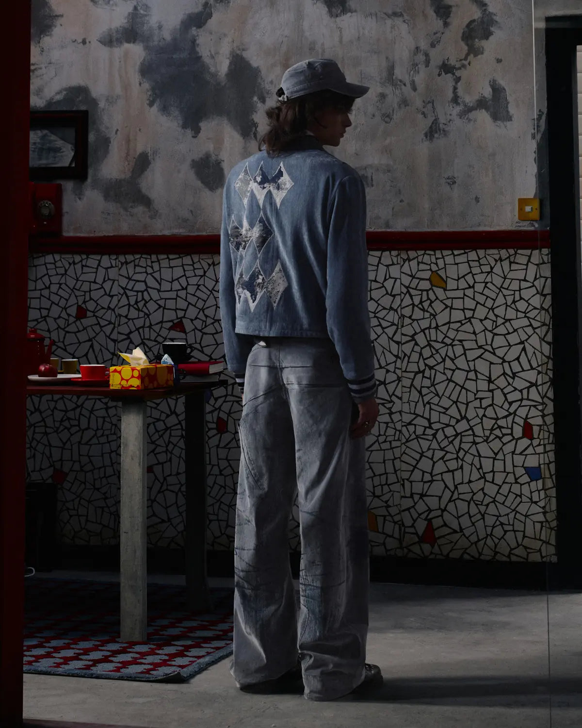 EMO Vintage Velvet Panel Baseball Jacket