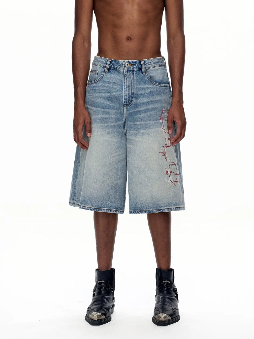 Wide Leg Denim Jorts  front blue
