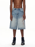 Wide Leg Denim Jorts  front blue