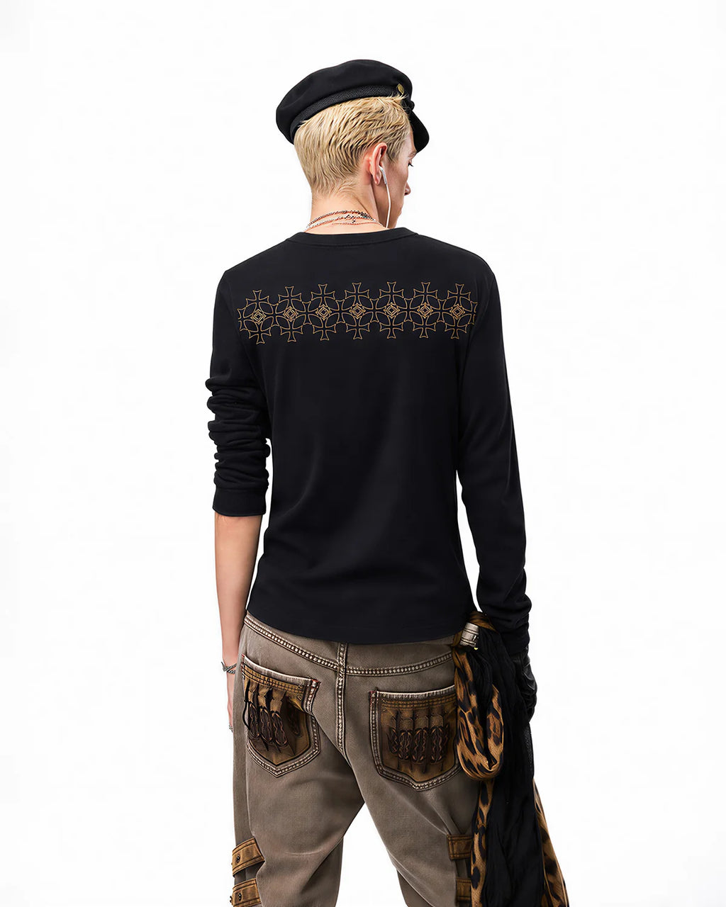 EMO Textured Half-Zip Graphic T-Shirt Back View