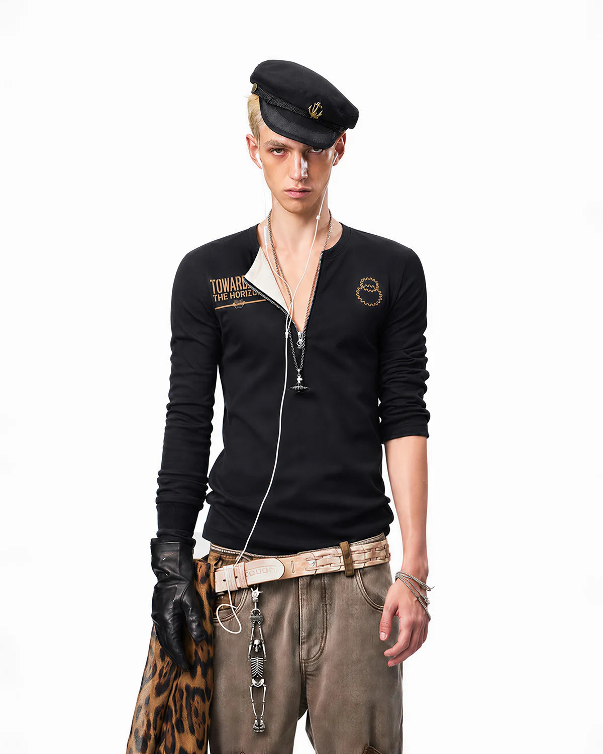 EMO Textured Half-Zip Graphic T-Shirt