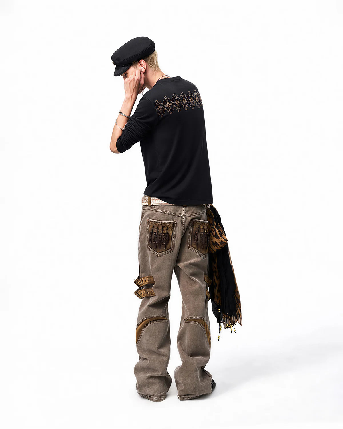 EMO Textured Half-Zip Graphic T-Shirt Fit On Model