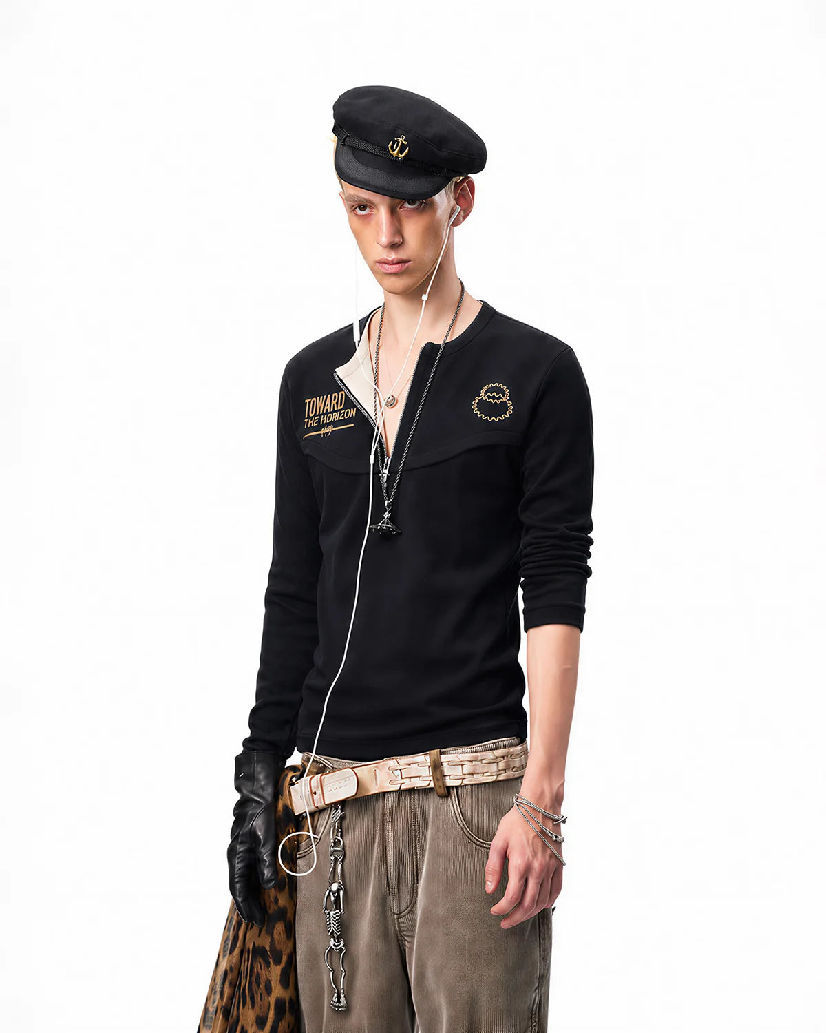 EMO Textured Half-Zip Graphic T-Shirt