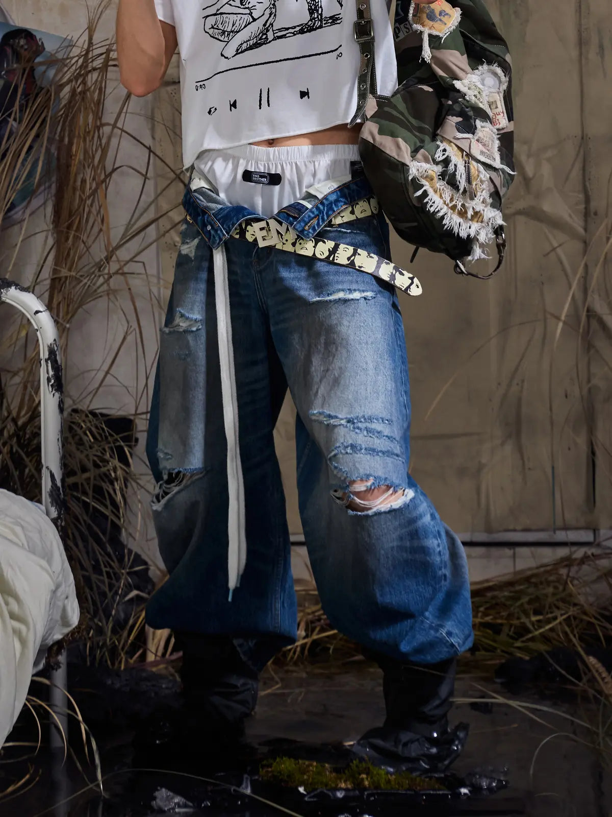 EMO "Cyber Scar" Loose Curved Jeans