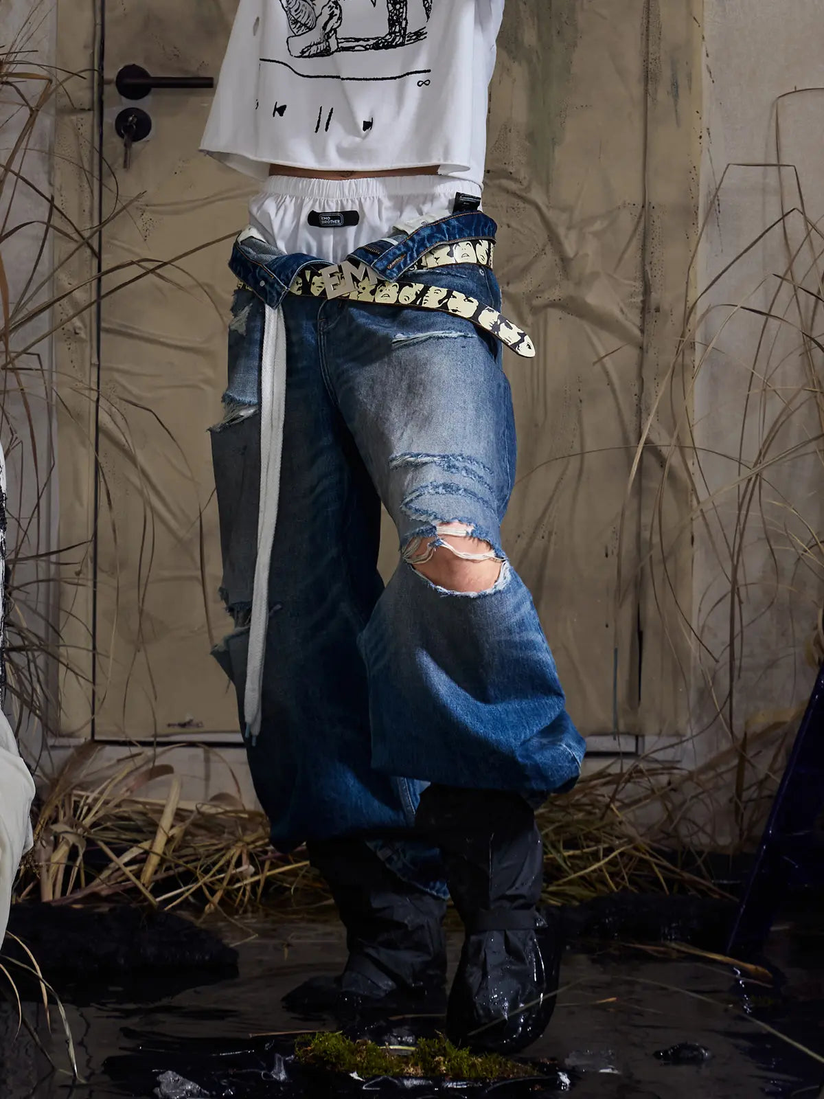 EMO "Cyber Scar" Loose Curved Jeans