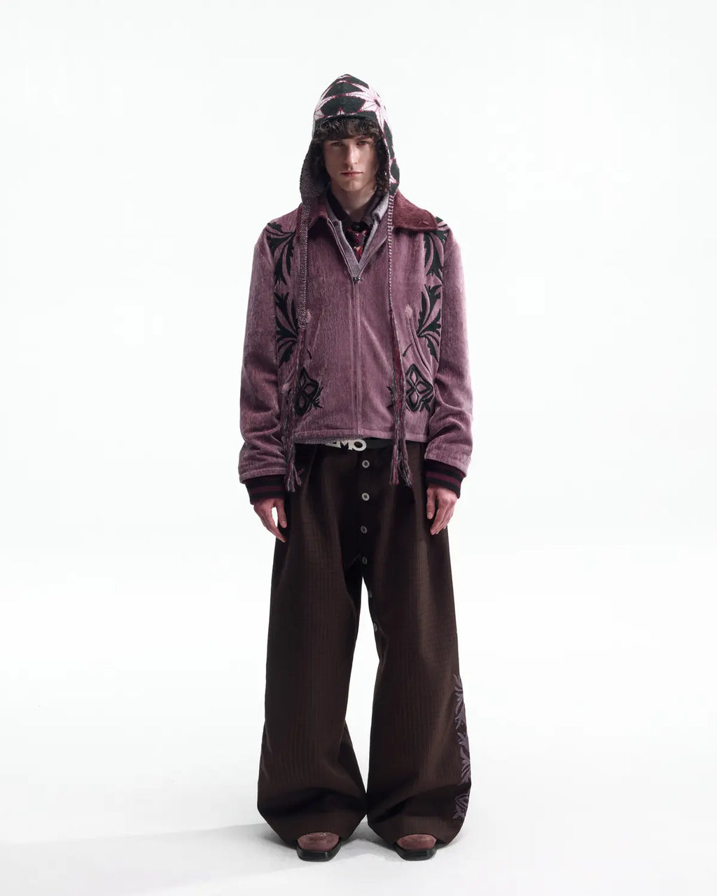 EMO Vintage Velvet Panel Baseball Jacket（Purple）