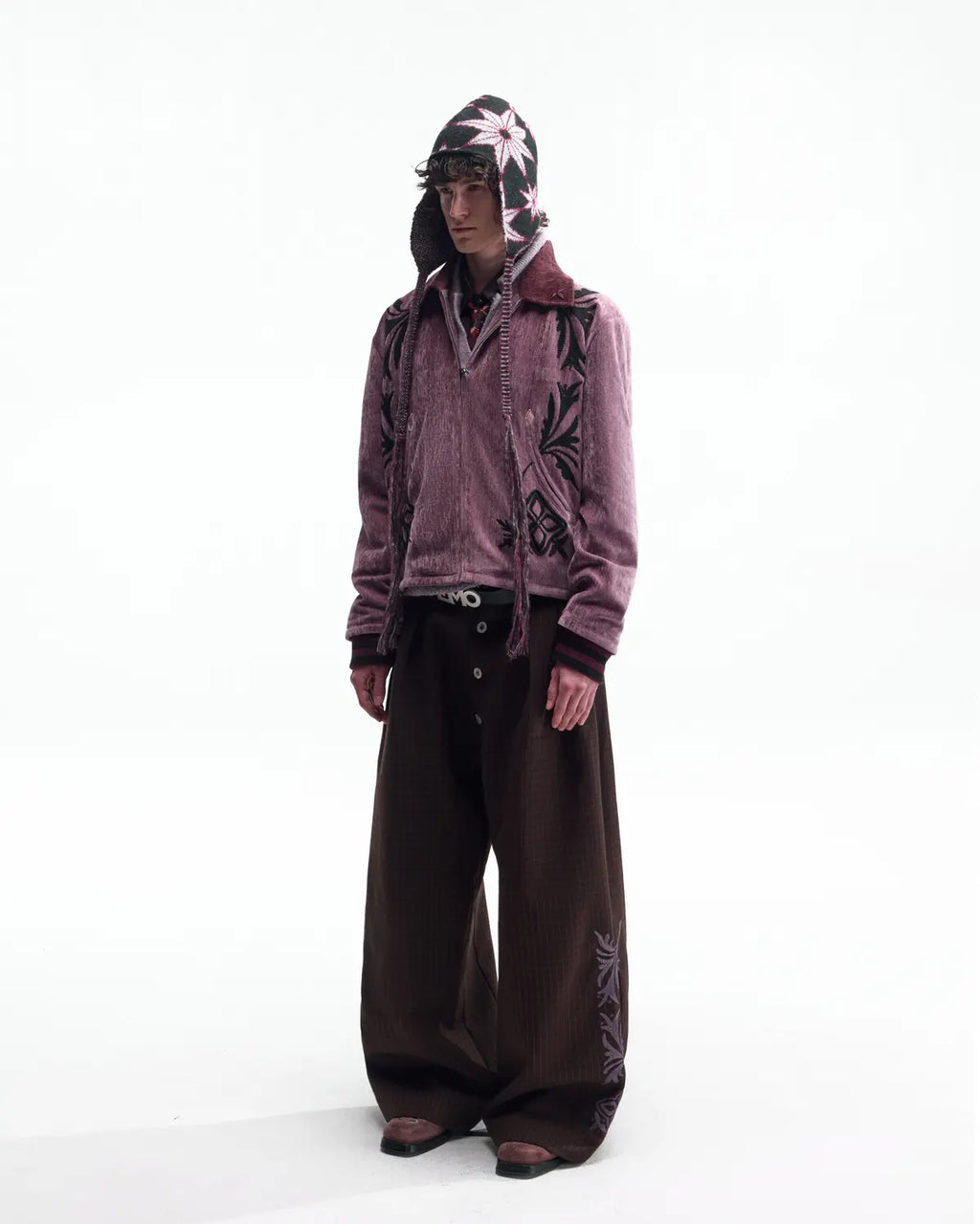 EMO Vintage Velvet Panel Baseball Jacket（Purple）