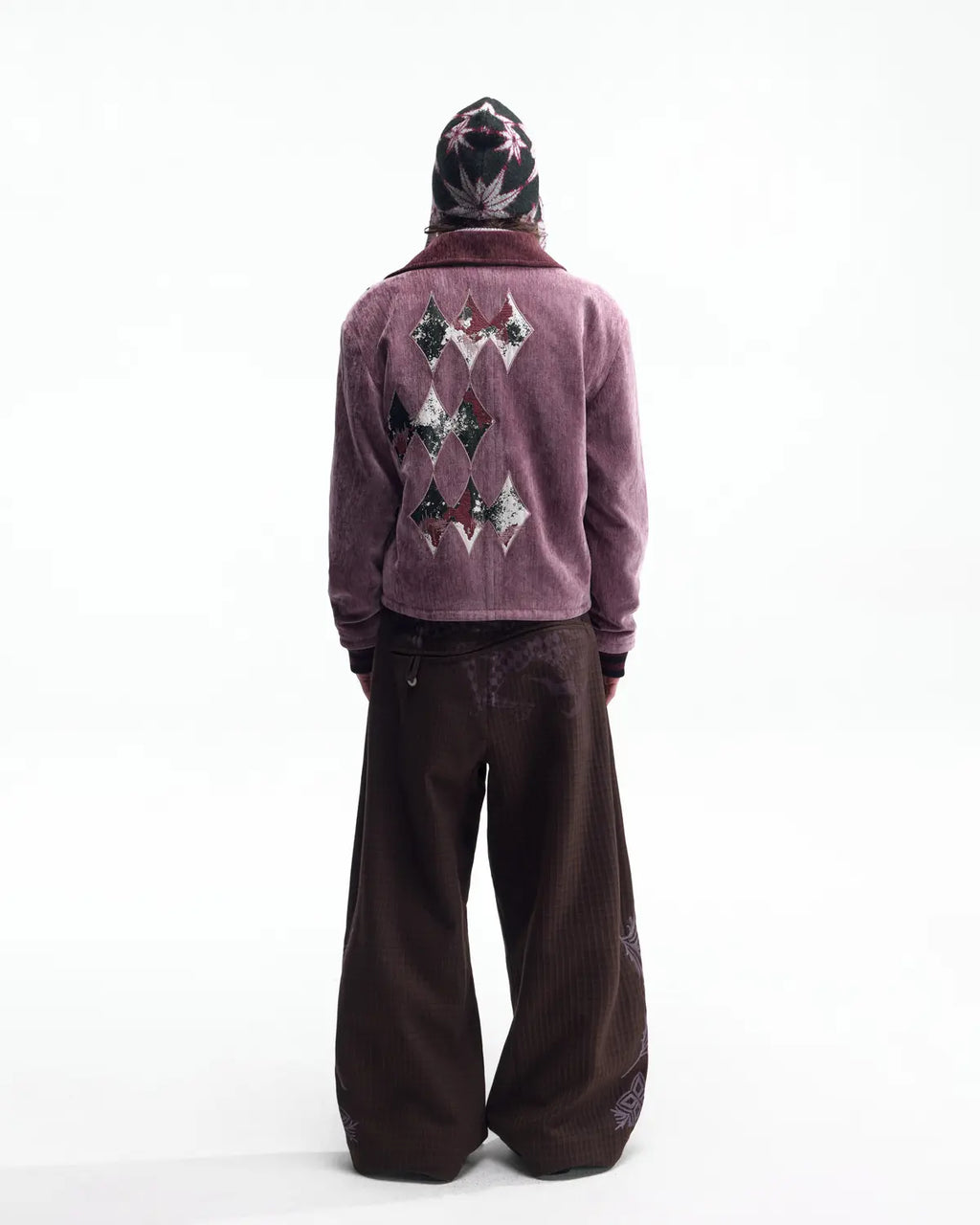 EMO Vintage Velvet Panel Baseball Jacket（Purple）