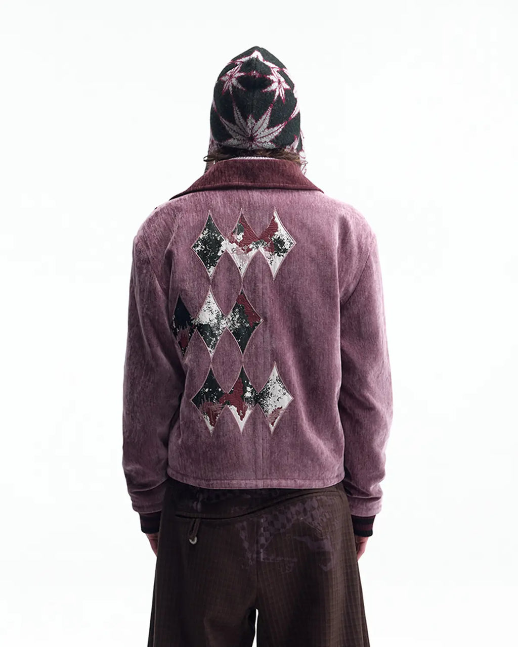 EMO Vintage Velvet Panel Baseball Jacket（Purple）