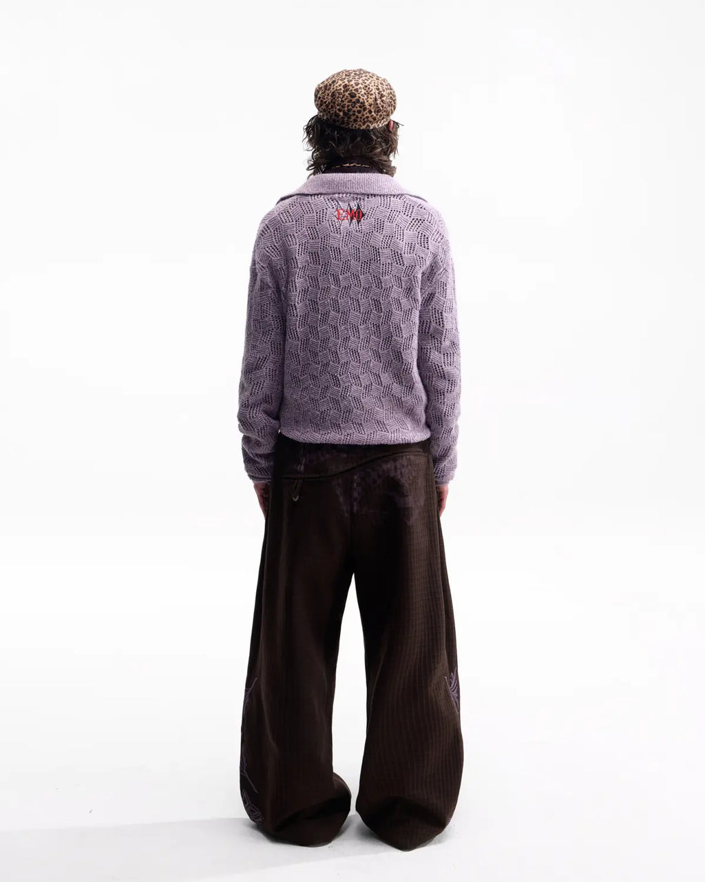 EMO Open-Neck Diamond Knit Relaxed Polo（Purple）