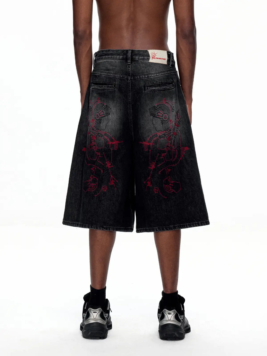 Wide Leg Denim Jorts back black