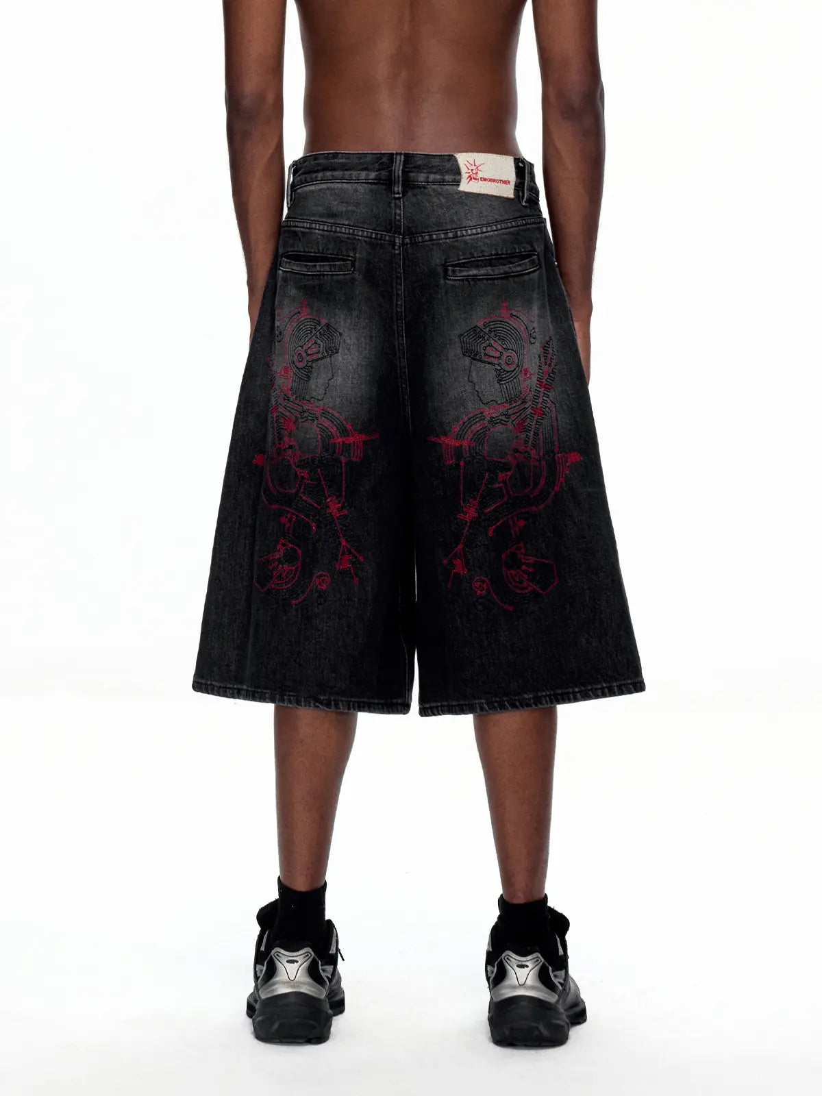 Wide Leg Denim Jorts back black