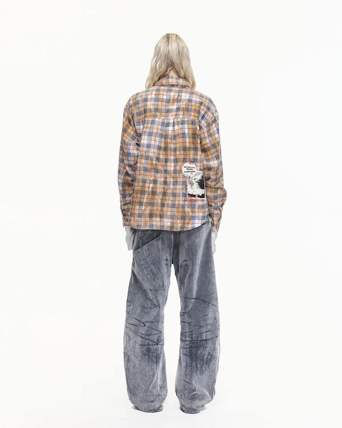 EMO Grunge Patchwork Stain Plaid Shirt