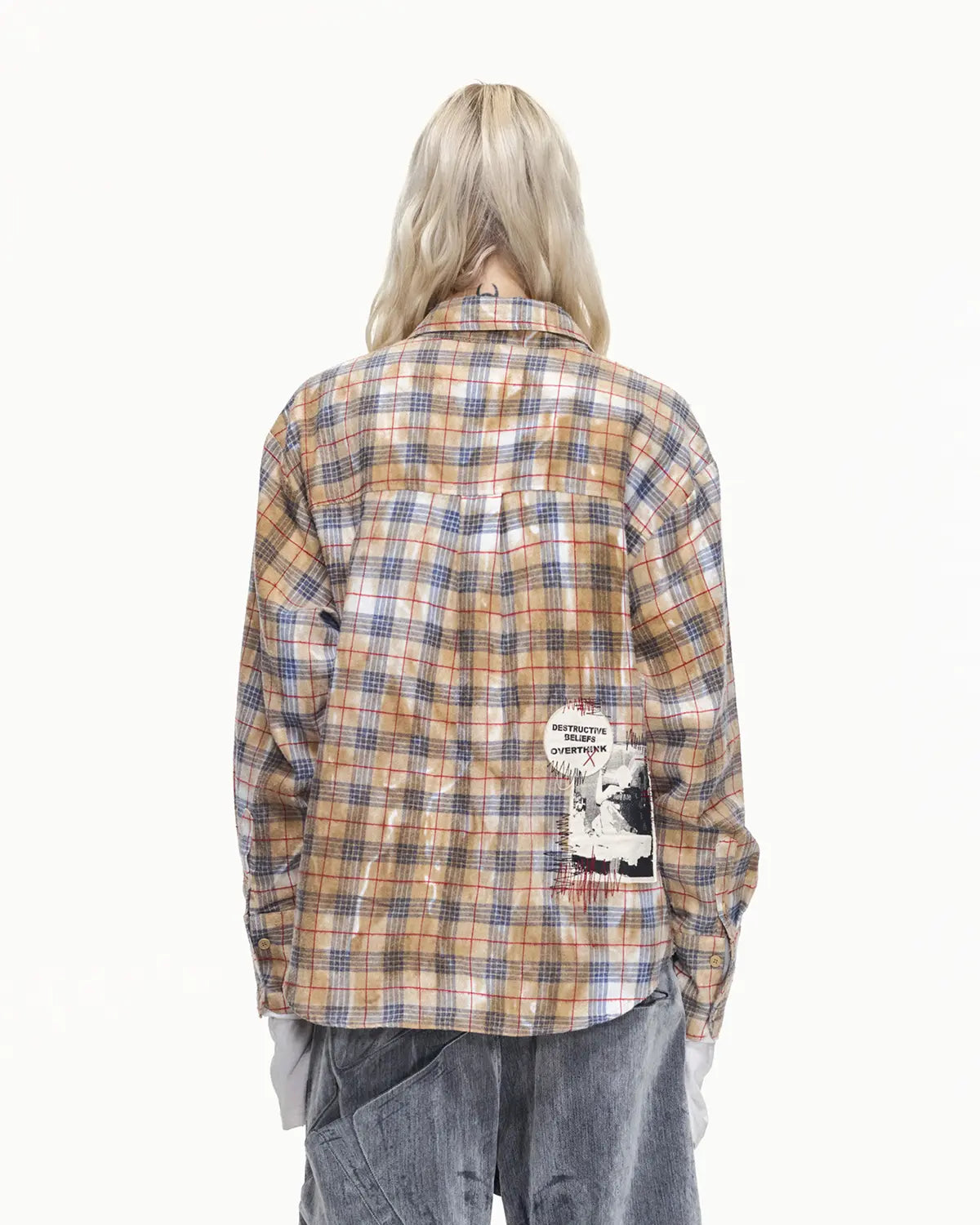 EMO Grunge Patchwork Stain Plaid Shirt