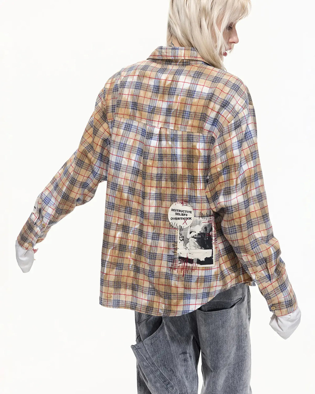 EMO Grunge Patchwork Stain Plaid Shirt
