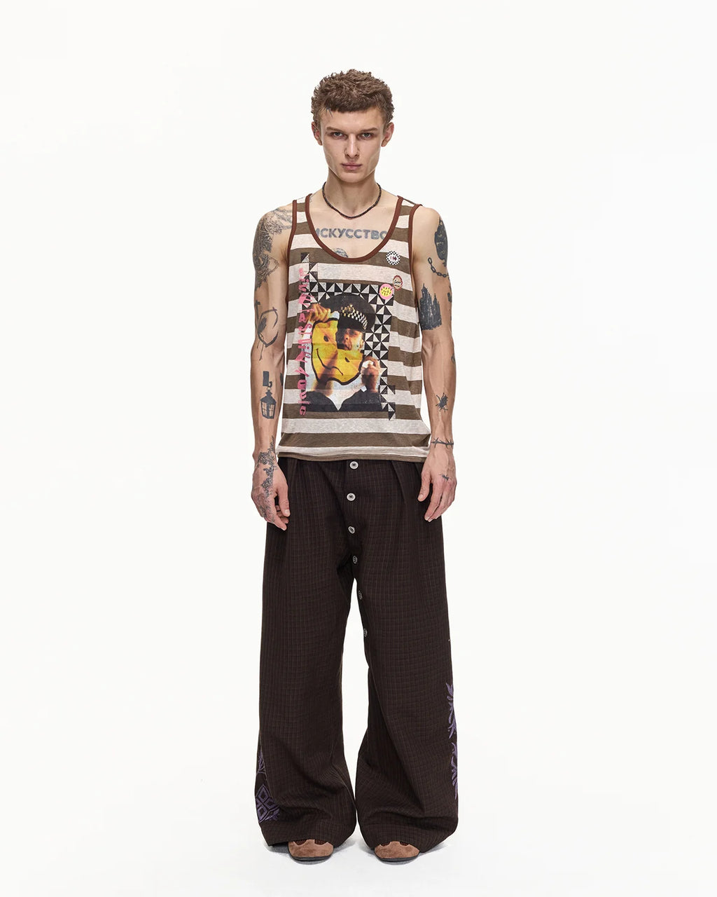 EMO Check-jacquard Wide Leg Trouser