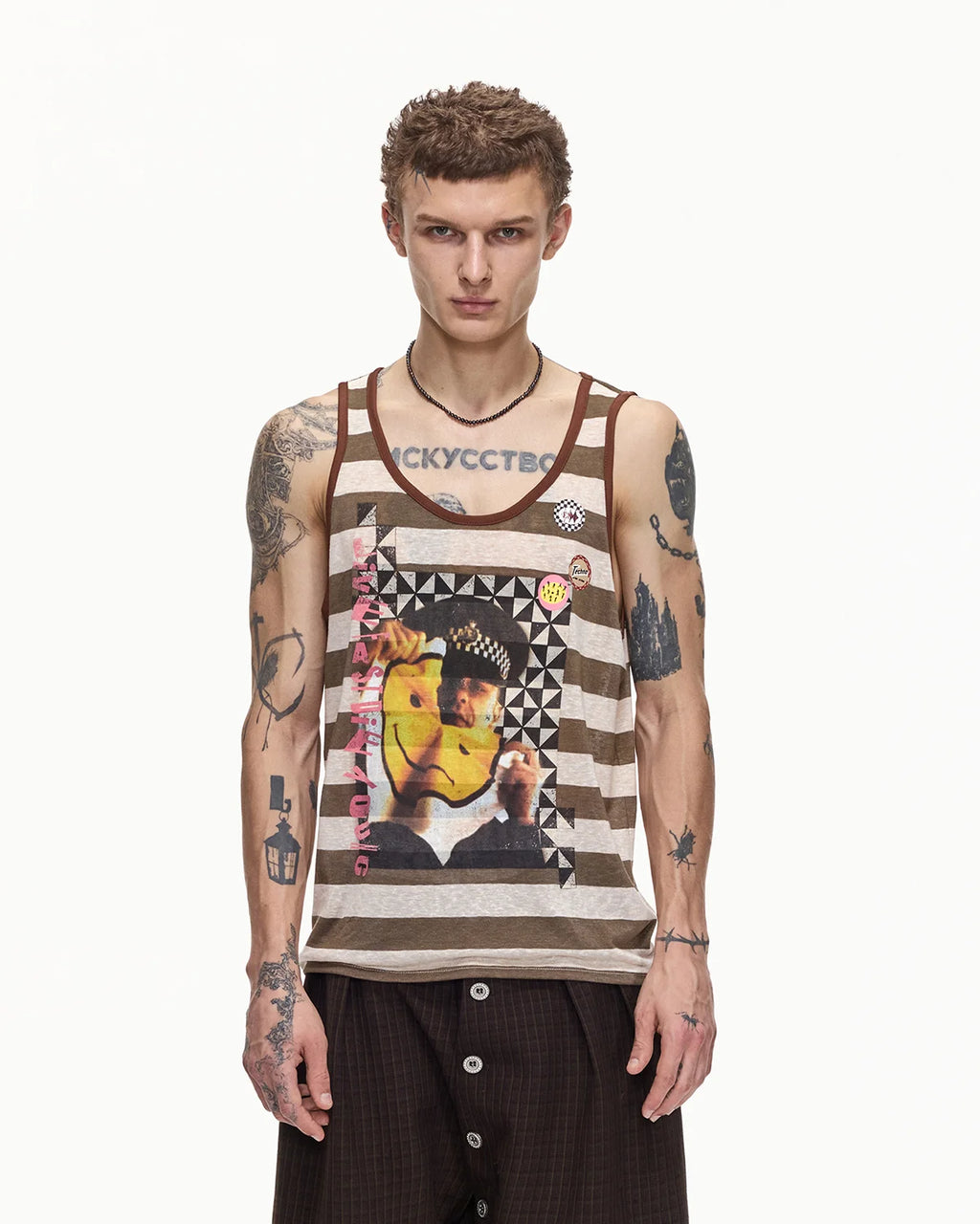 EMO Torn Smiley Stripe Tank