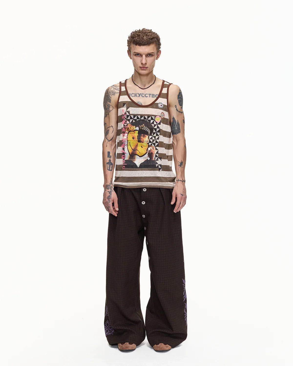 EMO Torn Smiley Stripe Tank