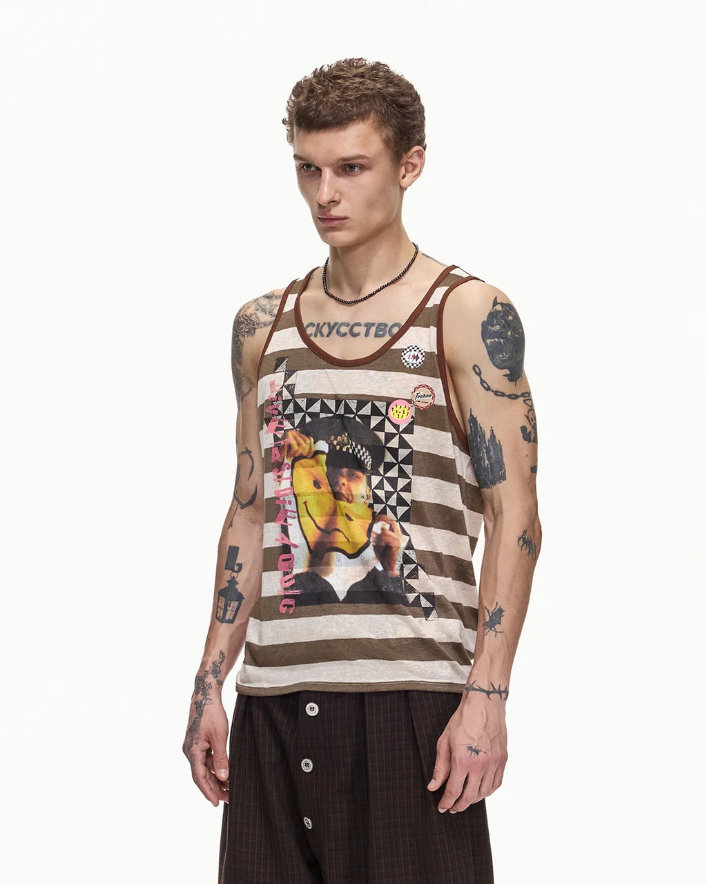 EMO Torn Smiley Stripe Tank