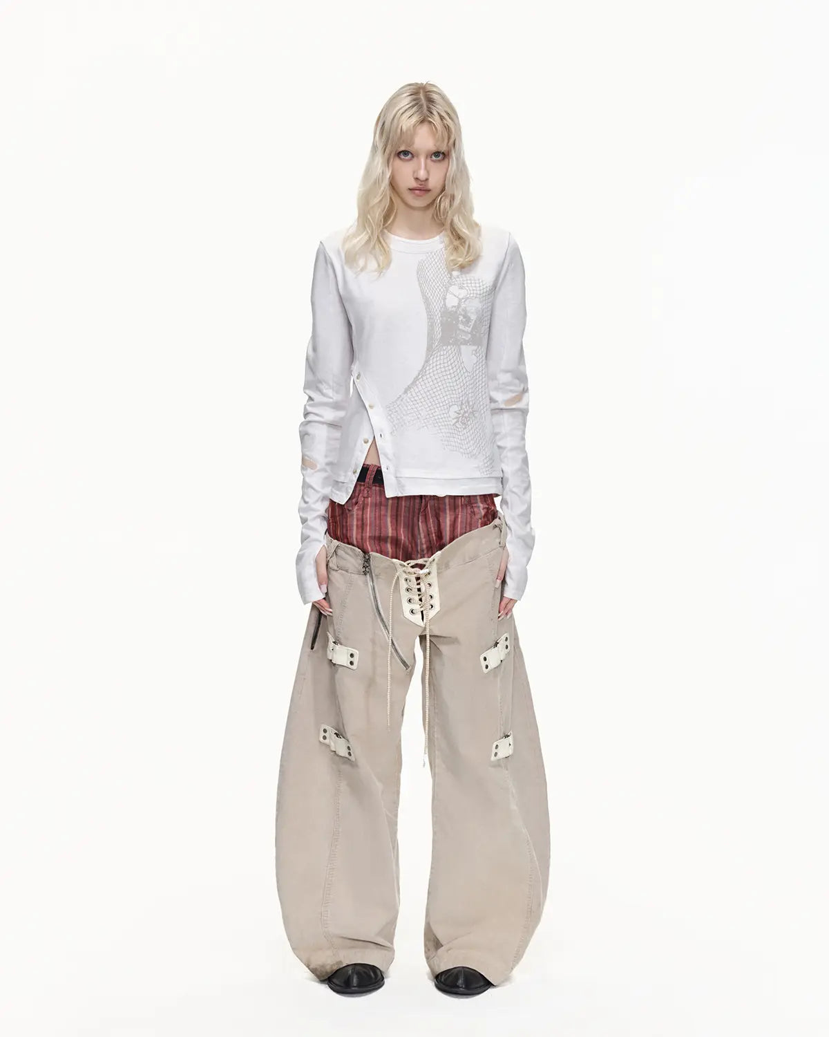 EMO Double Waistline Stripe Cord Pants
