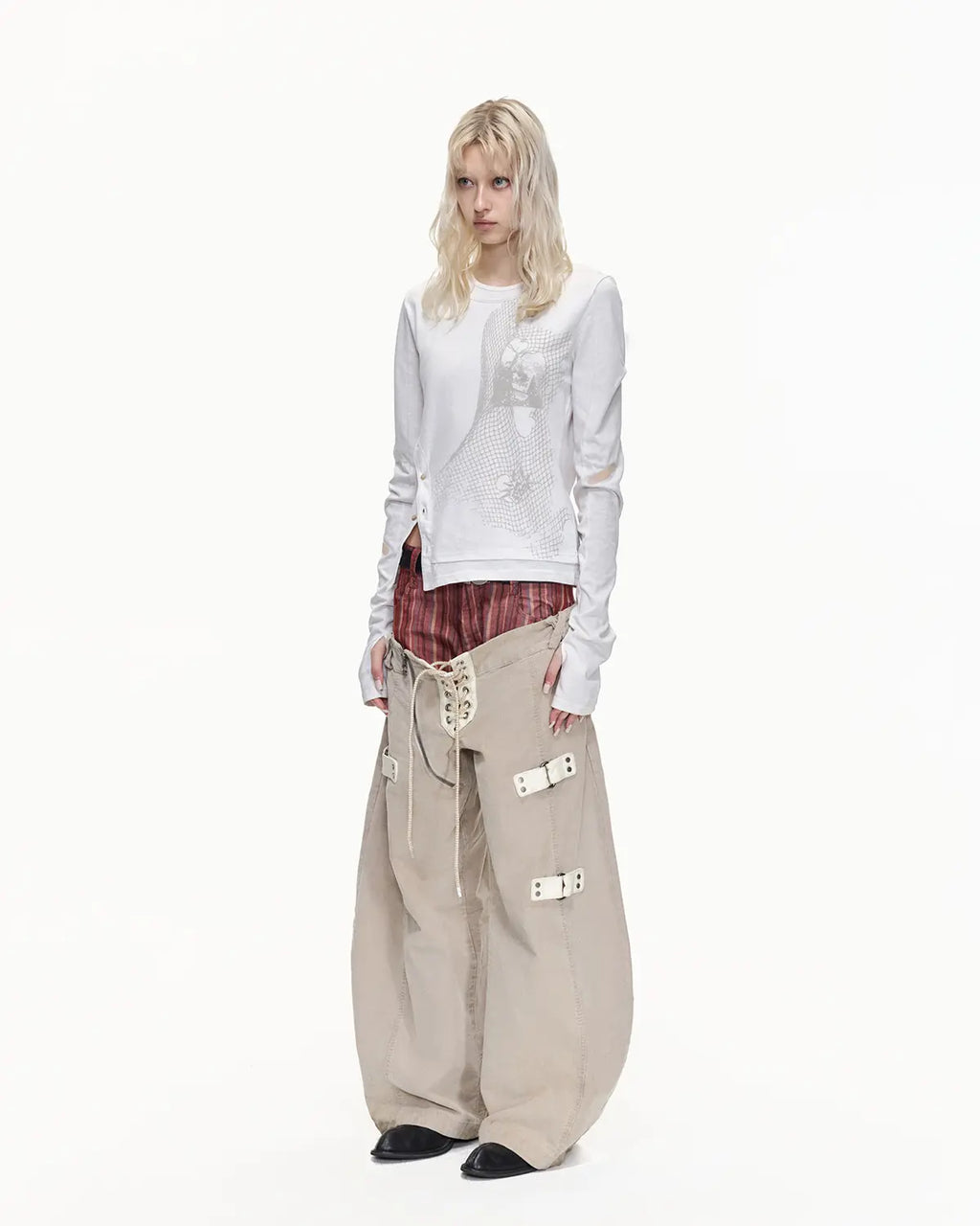EMO Double Waistline Stripe Cord Pants