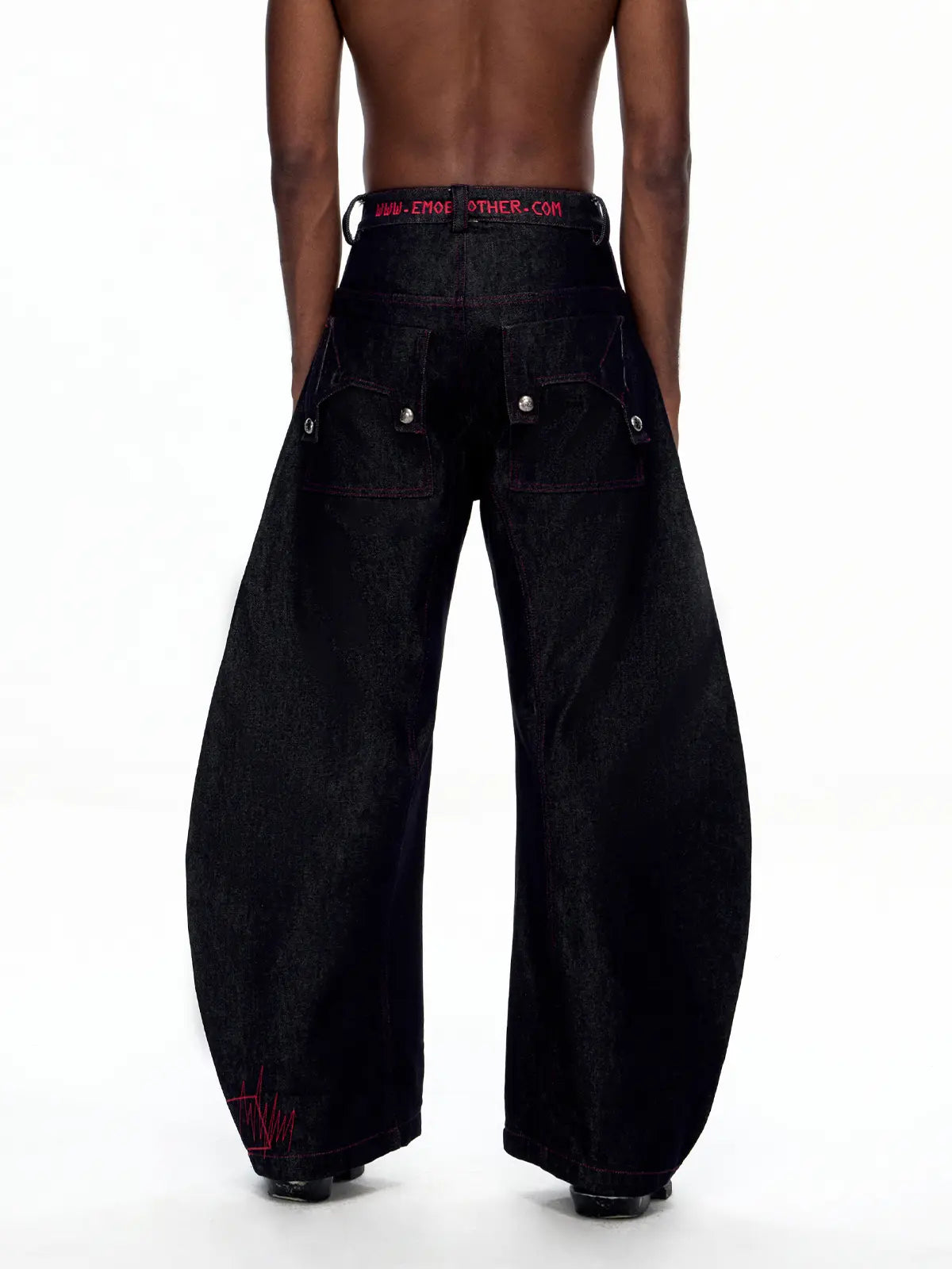 EMO "No Money No Peace" Raw Denim Curved Cut Jeans
