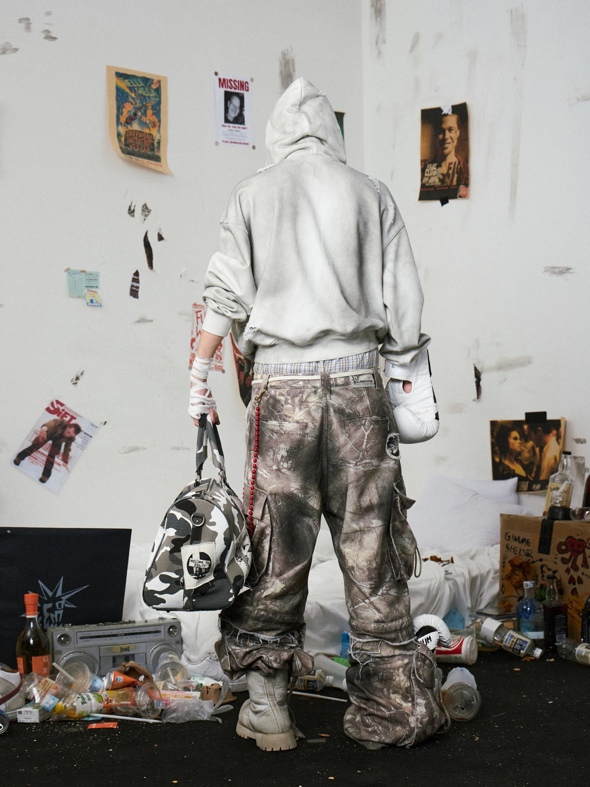 Dyed Distressed Print Hoodie