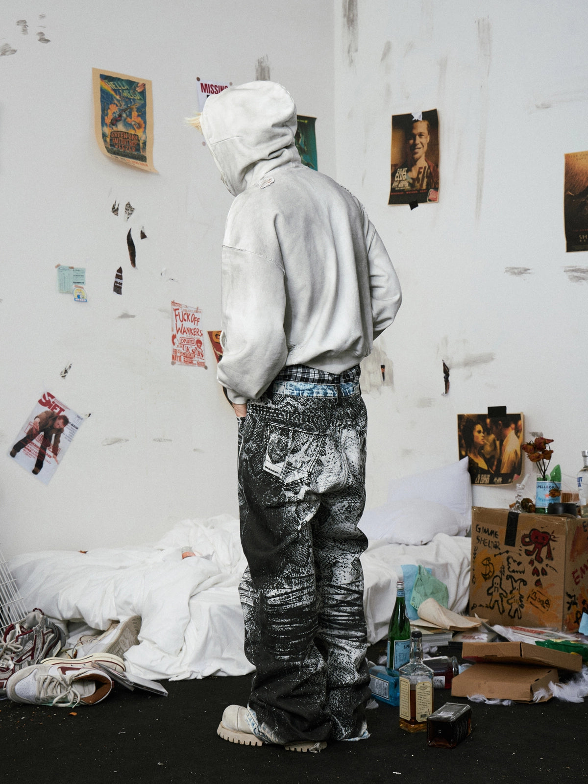 Dyed Distressed Print Hoodie