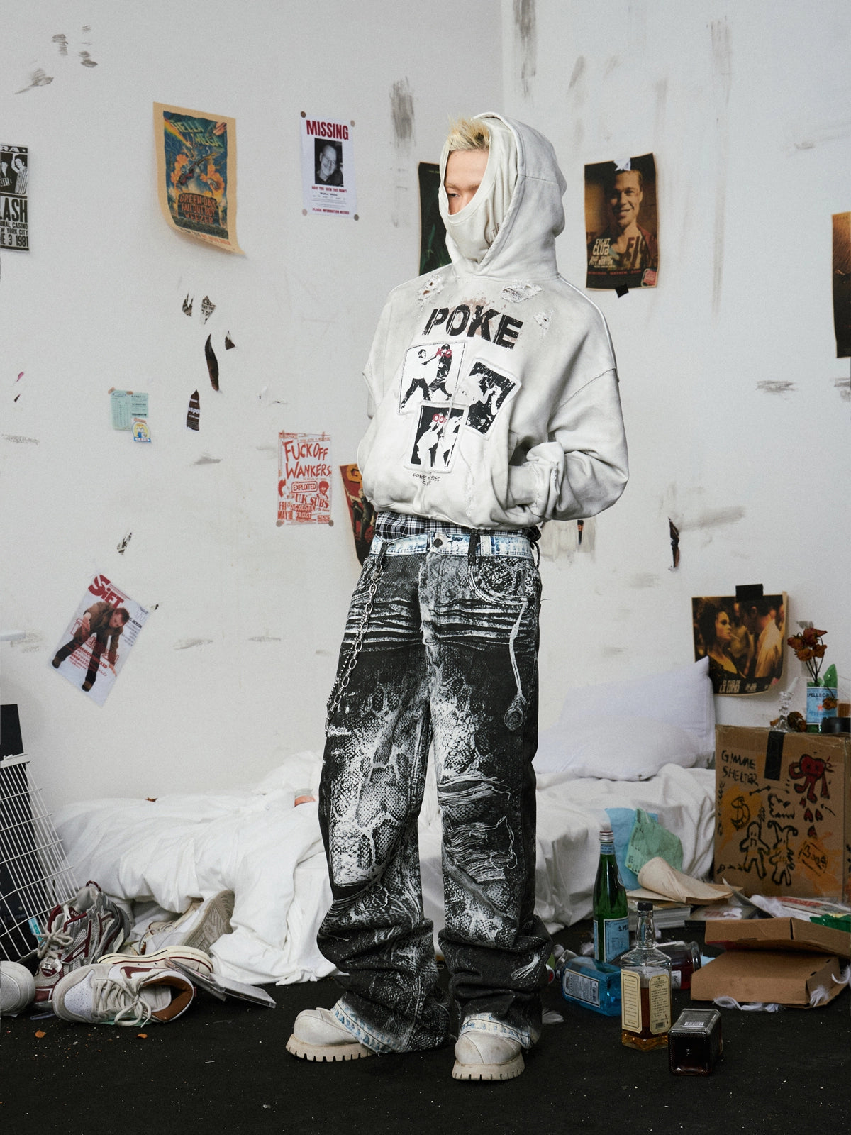 Dyed Distressed Print Hoodie