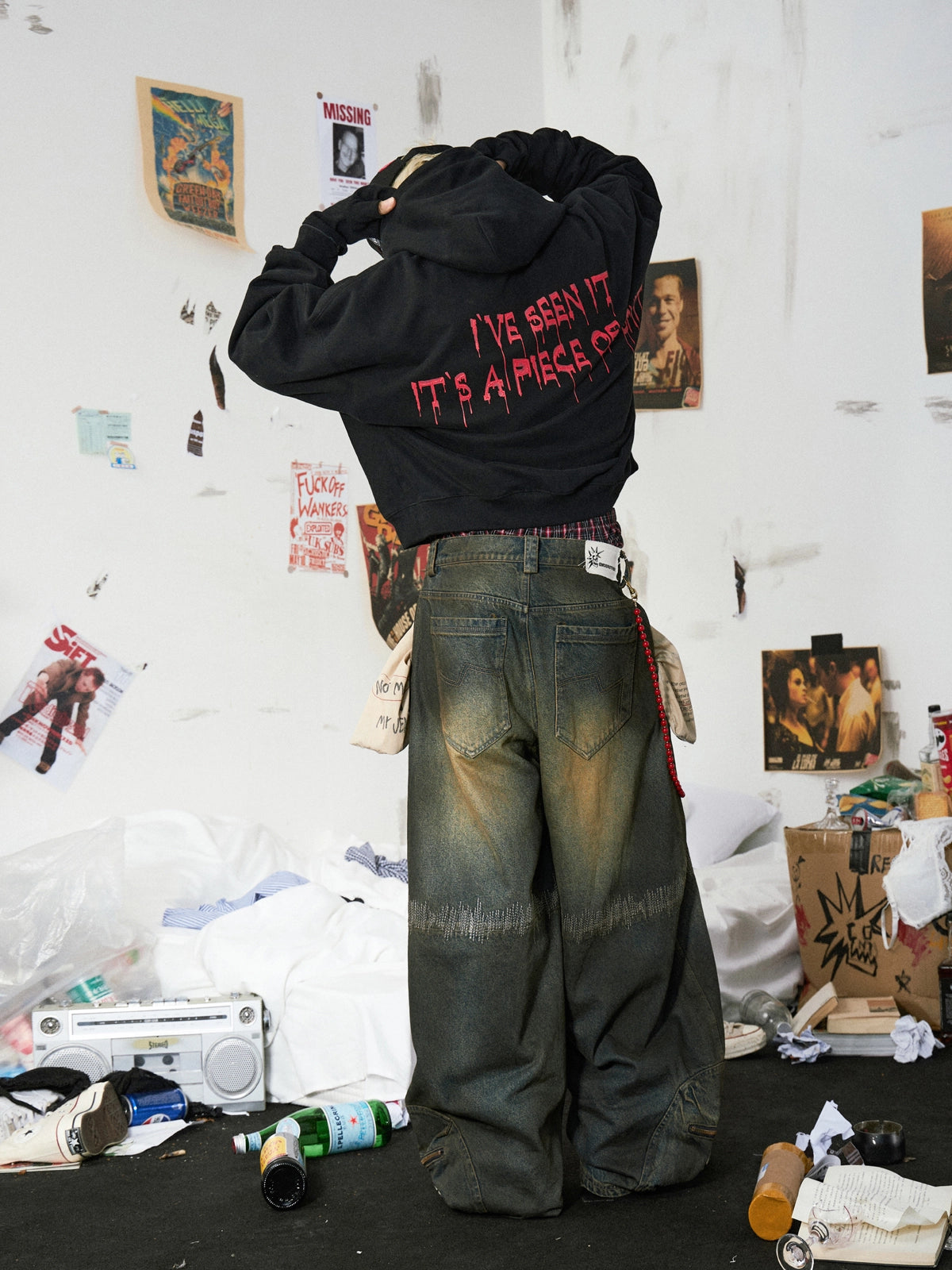 Punk Black Hoodie With Detachable Gloves