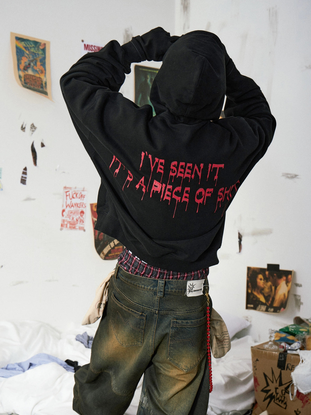 Punk Black Hoodie With Detachable Gloves