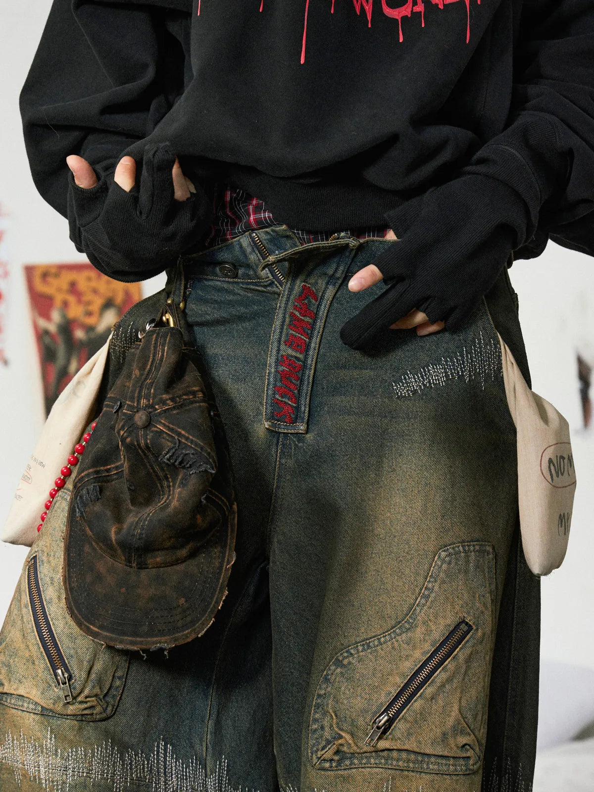 Oxidation Distressed Cargo Jeans