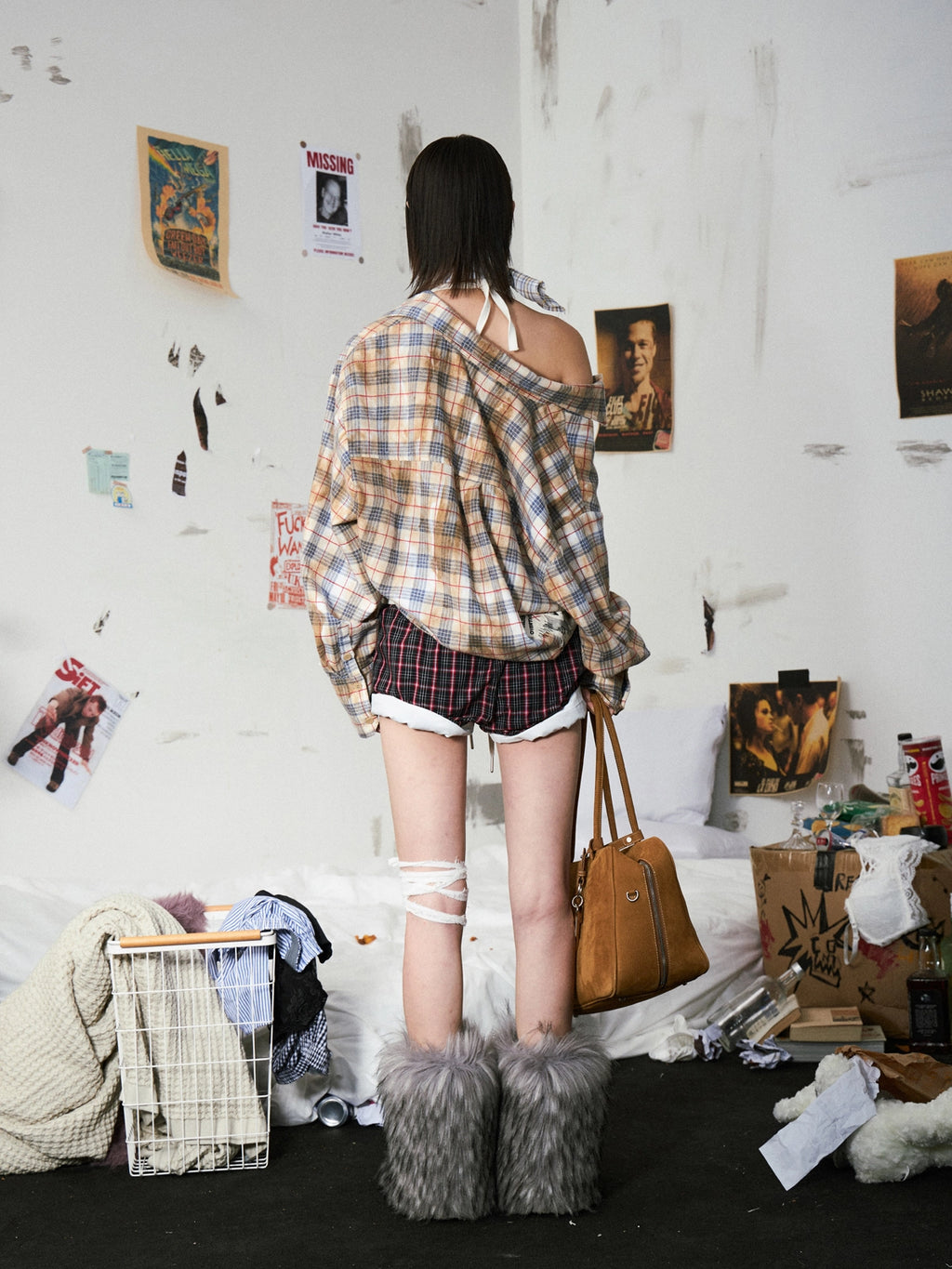 Grunge Patchwork Stain Plaid Shirt
