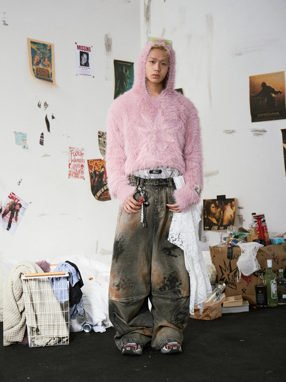 Fluffy Embroidered Hooded Knit Sweater