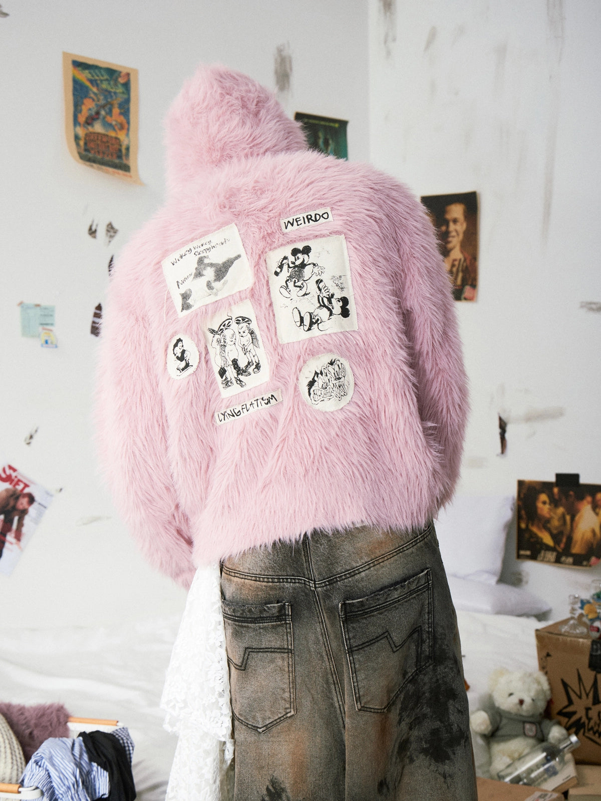 Fluffy Embroidered Hooded Knit Sweater