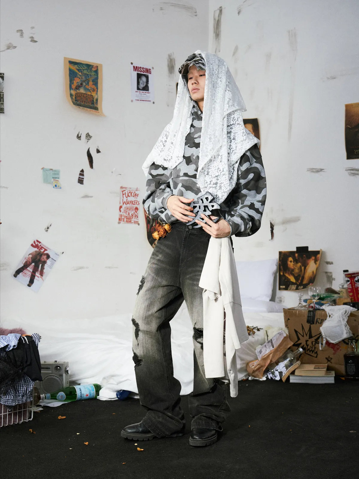 Black Distressed Flared Jeans