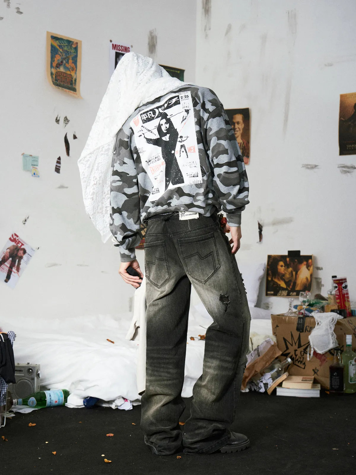 Black Distressed Flared Jeans