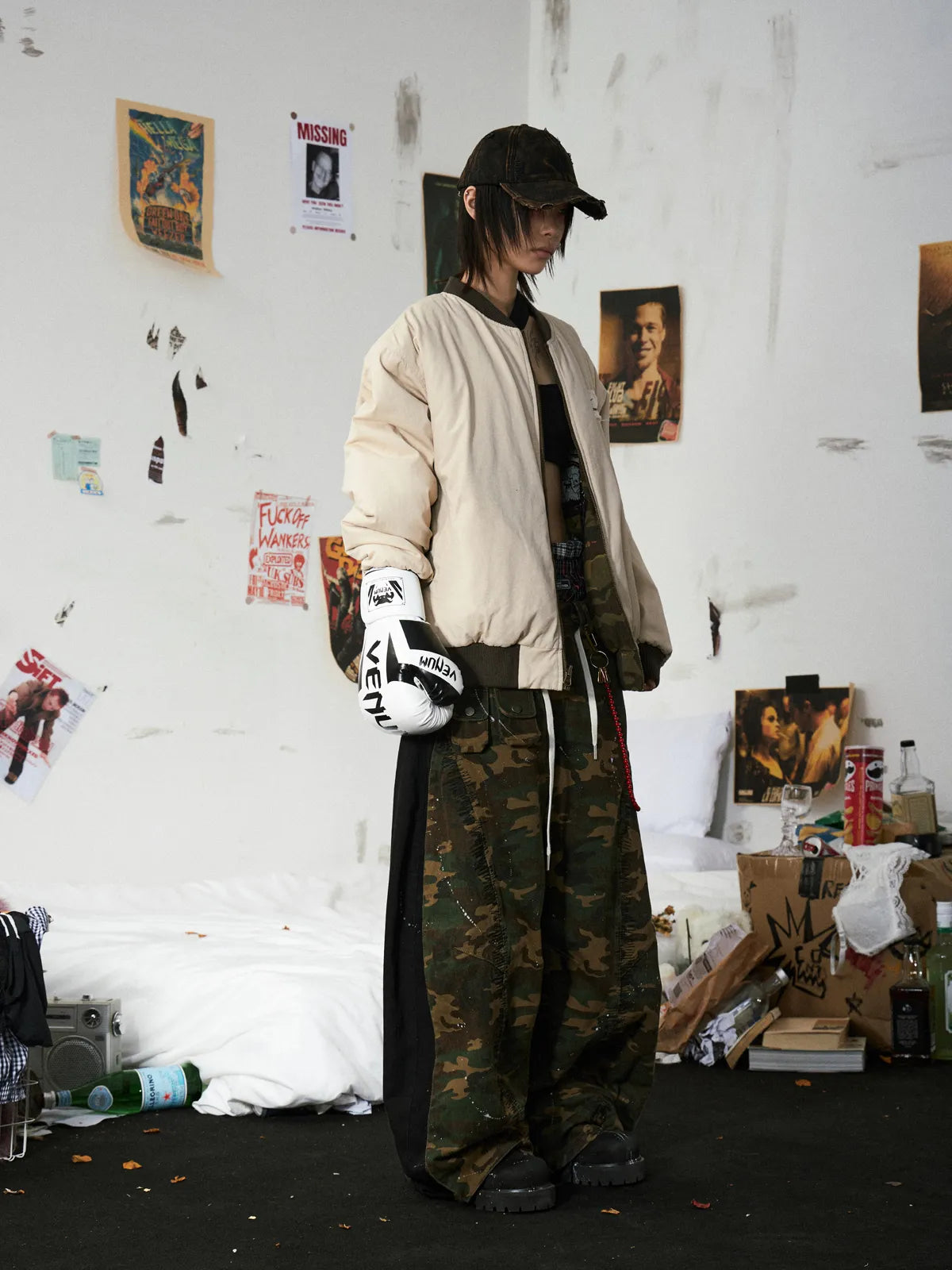 Camo Panel Baggy Cargo Pants