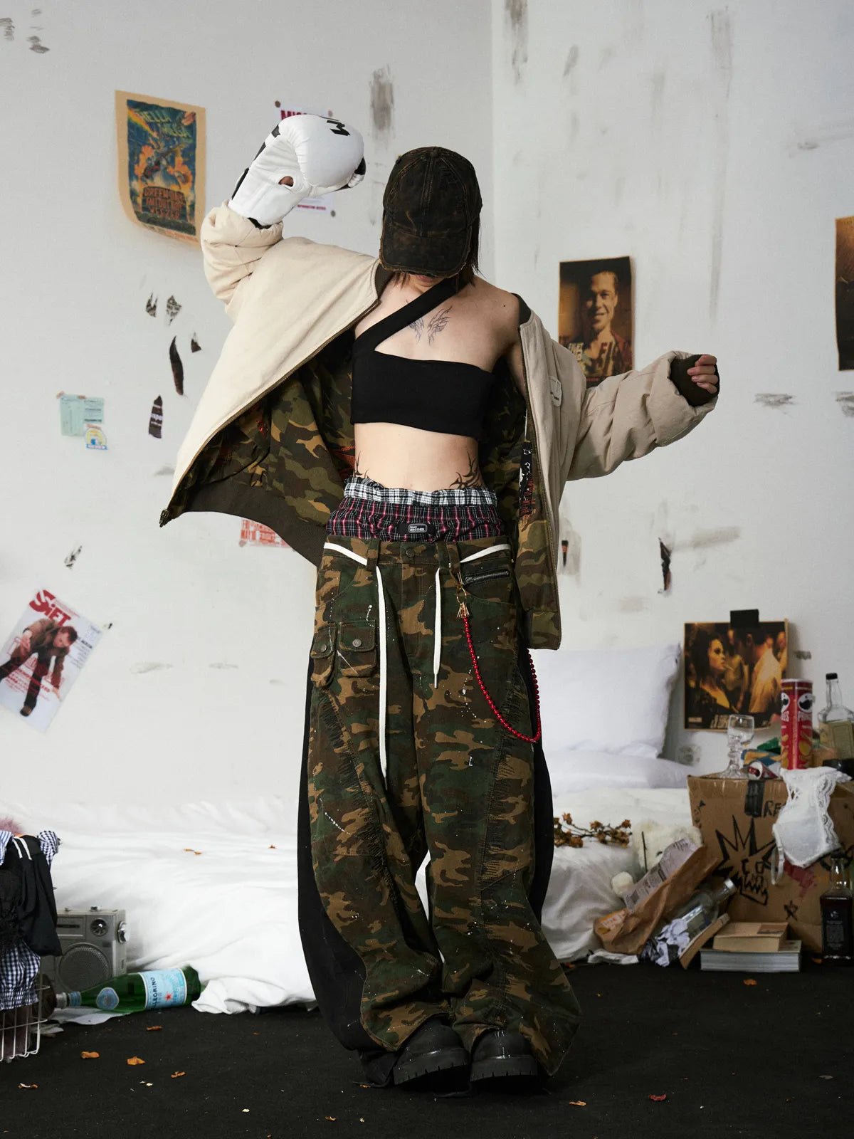 Camo Panel Baggy Cargo Pants