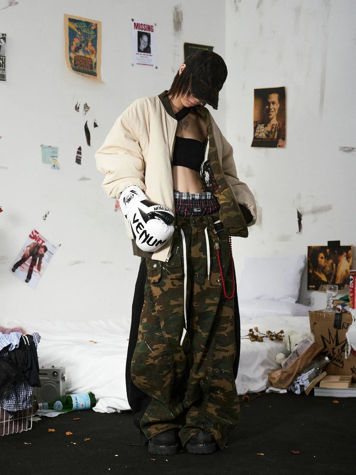 Camo Panel Baggy Cargo Pants