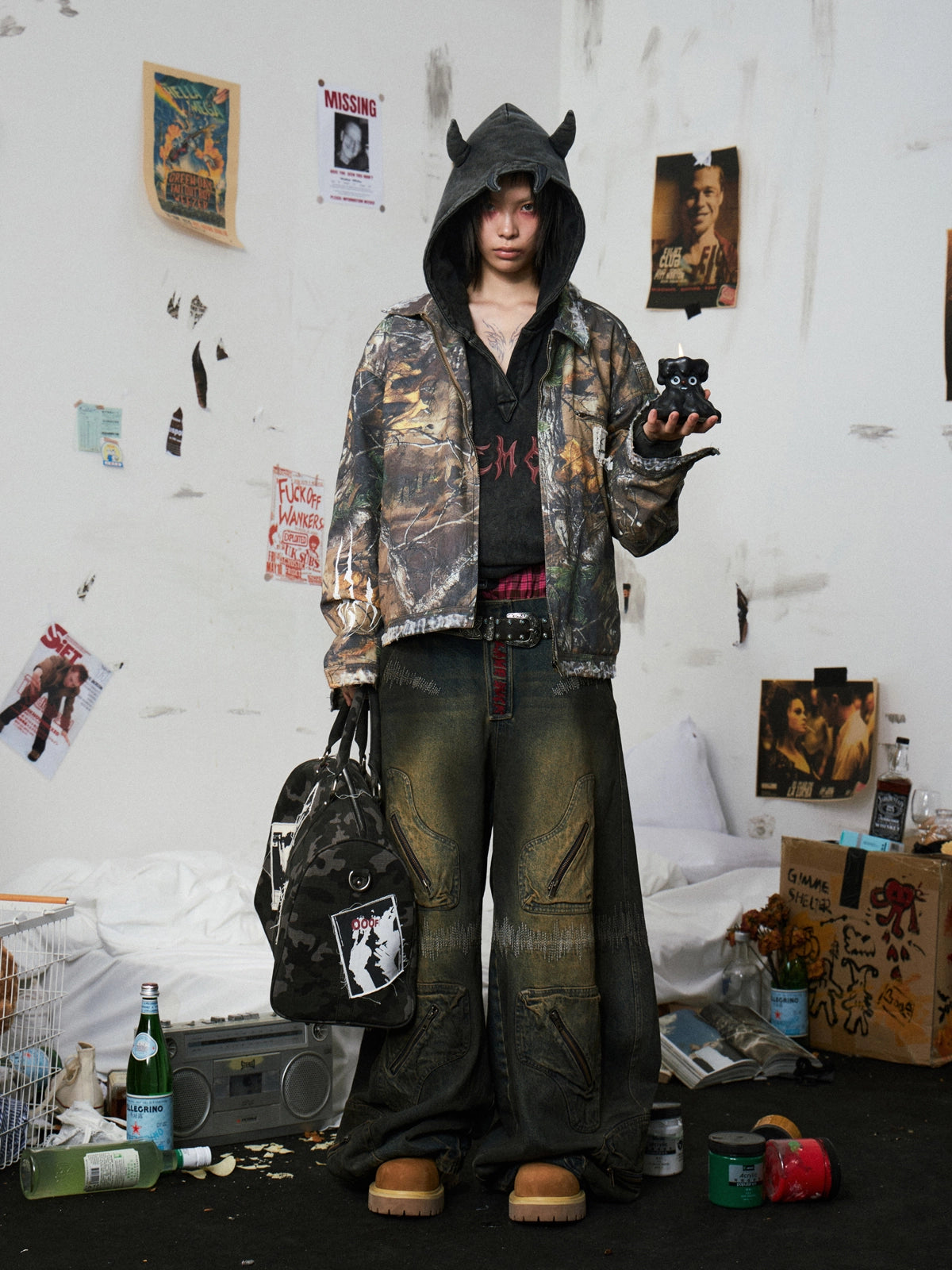 Camouflage Distressed Embroidered Jacket