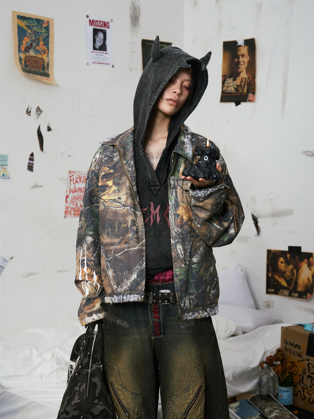 Camouflage Distressed Embroidered Jacket – EMOBROTHER Camouflage Distressed Embroidered Jacket – EMOBROTHER