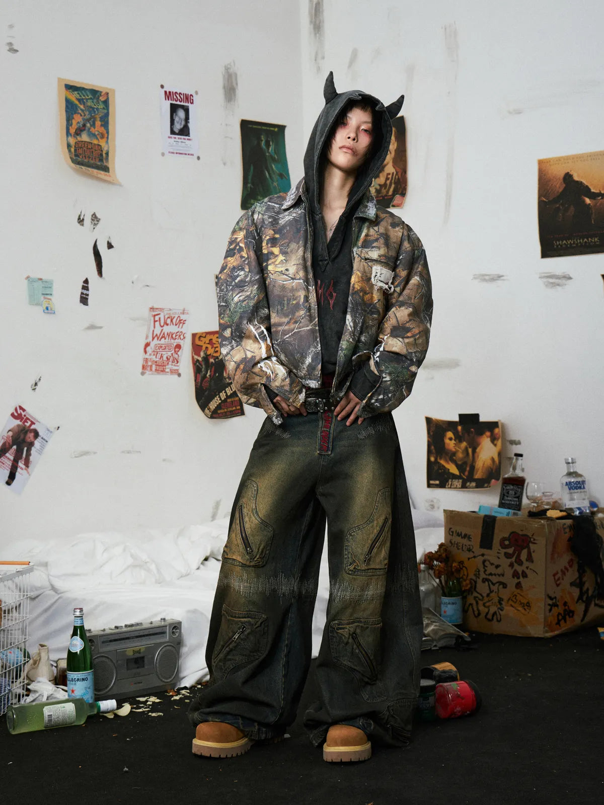 Oxidation Distressed Cargo Jeans
