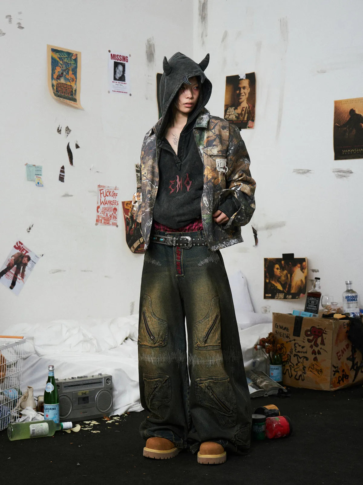Oxidation Distressed Cargo Jeans