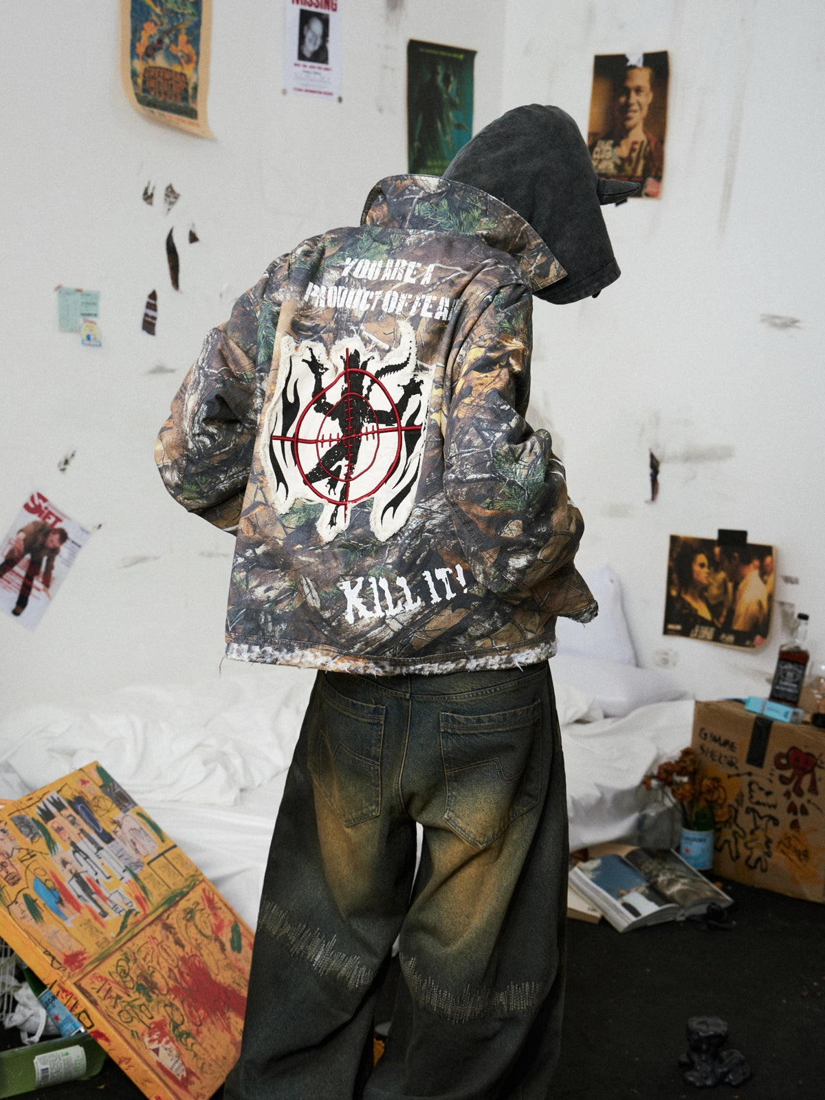 Camouflage Distressed Embroidered Jacket