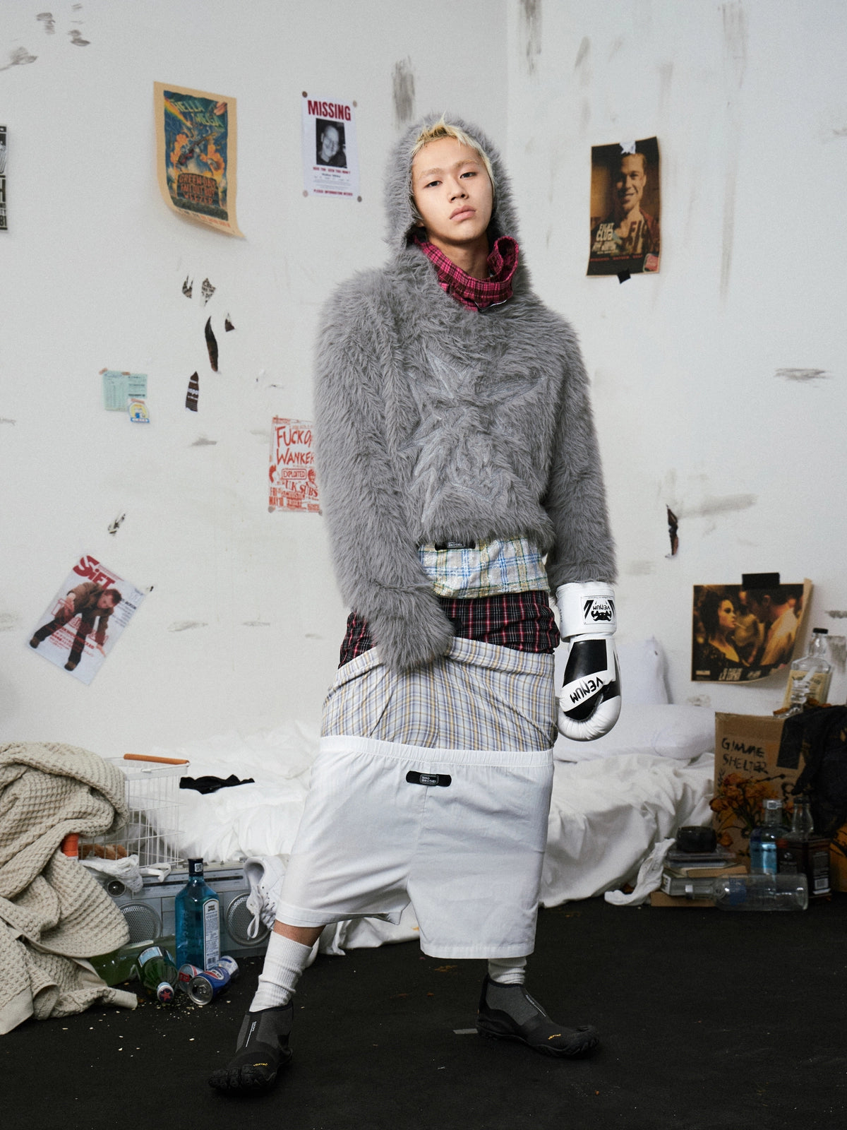 Fluffy Embroidered Hooded Knit Sweater
