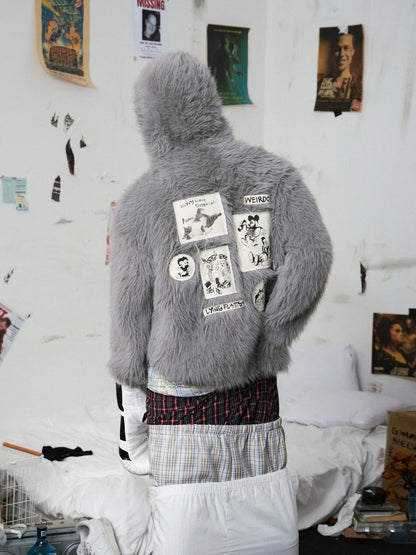 Fluffy Embroidered Hooded Knit Sweater