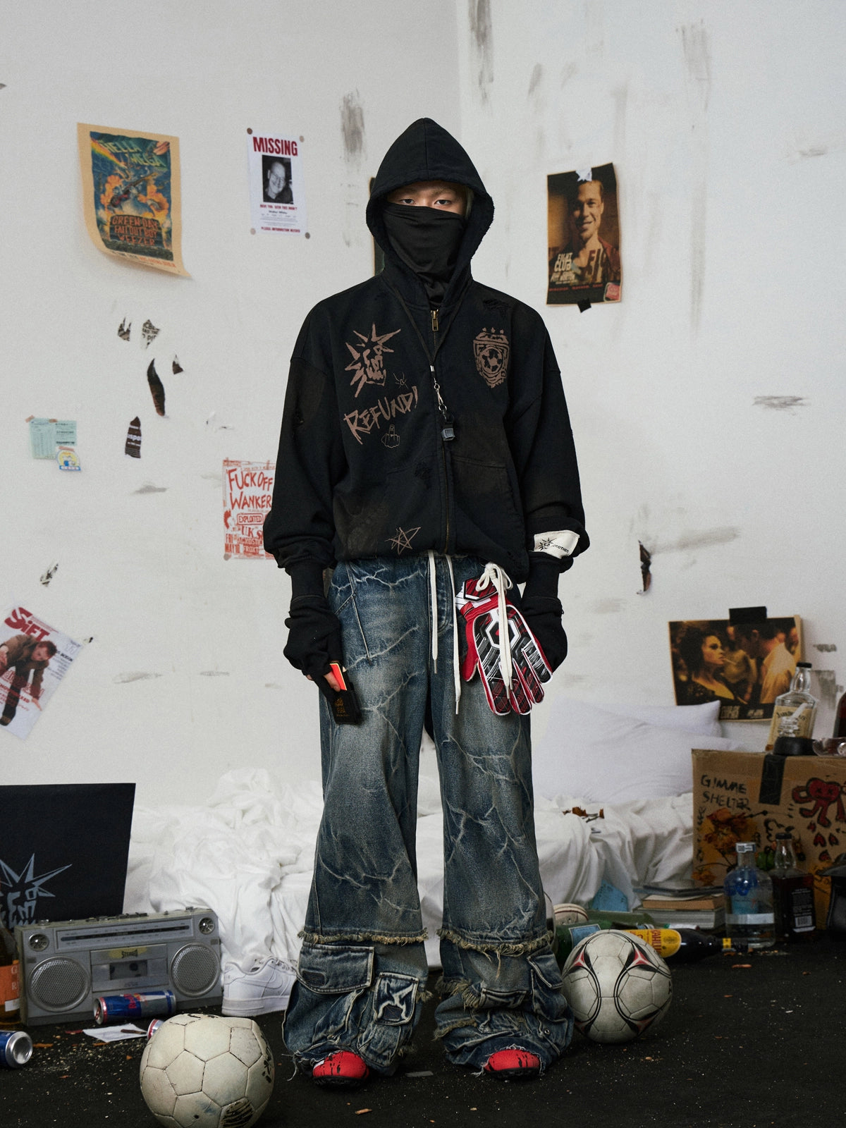 Punk Ripped Zip-Up Hoodie