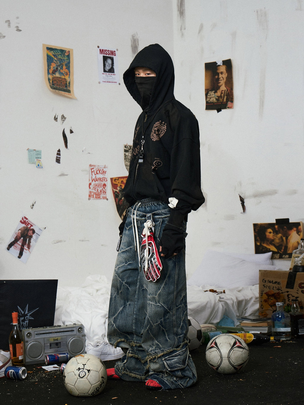 Punk Ripped Zip-Up Hoodie