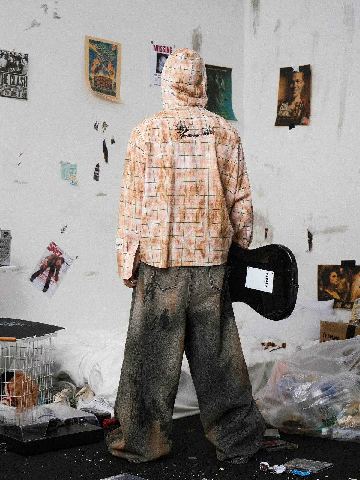 Stain Plaid Hooded Shirt